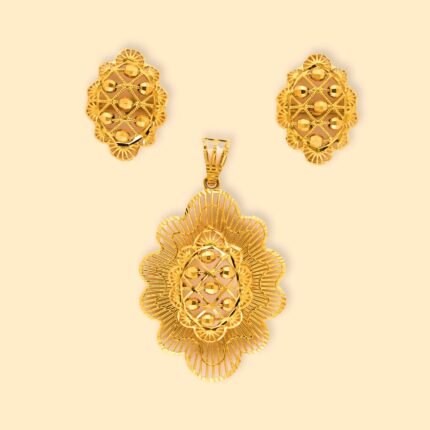 gold earrings and pendant