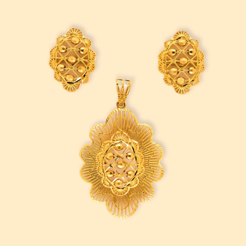 gold earrings and pendant