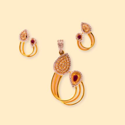 gold and diamond earrings and pendant