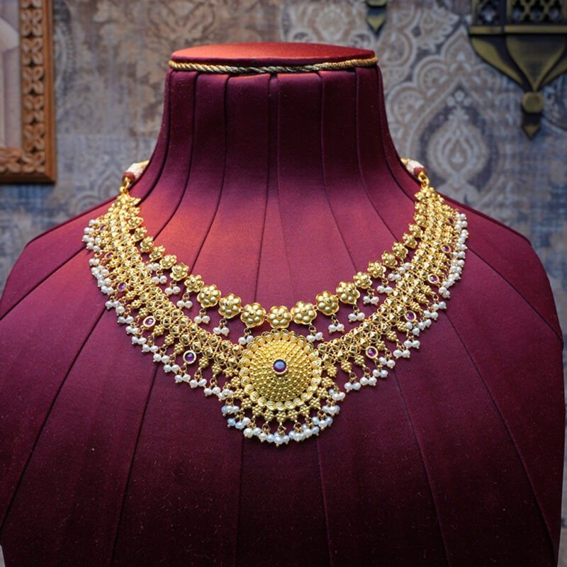 Grand Pearl Layered Gold Necklace in Mehdipatnam