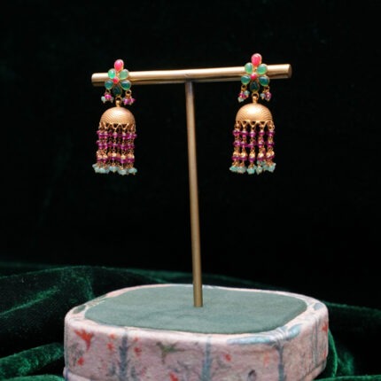 Floral Multicolor Gold Jhumkas