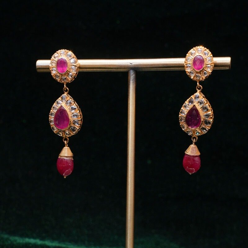 Ruby Stone Drop Gold Earrings
