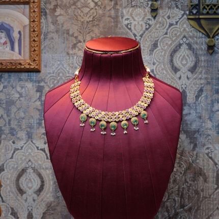 Traditional Ruby Green Drop Gold Necklace