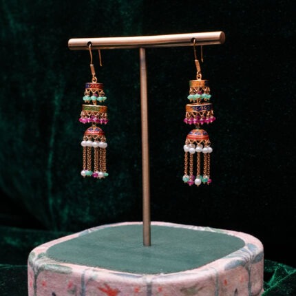 Multicolor Layered Jhumka Gold Earrings