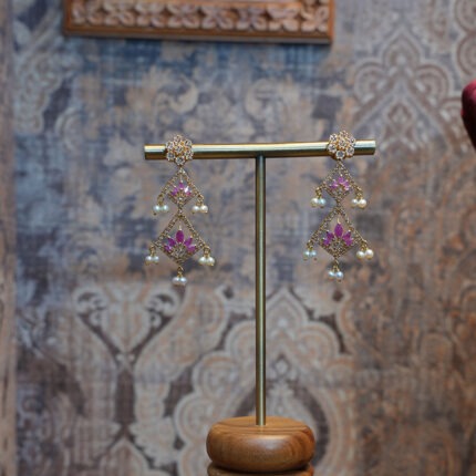 Floral Pearl Drop Designer Gold Earrings
