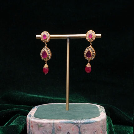 Ruby Stone Drop Gold Earrings