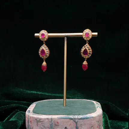 Ruby Stone Drop Gold Earrings